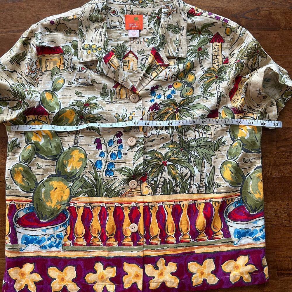 Hearts of Palm Linen Blend Tropical Resort Shirt Size 10, Vibrant Cactus & Palm​ - Picture 7 of 8